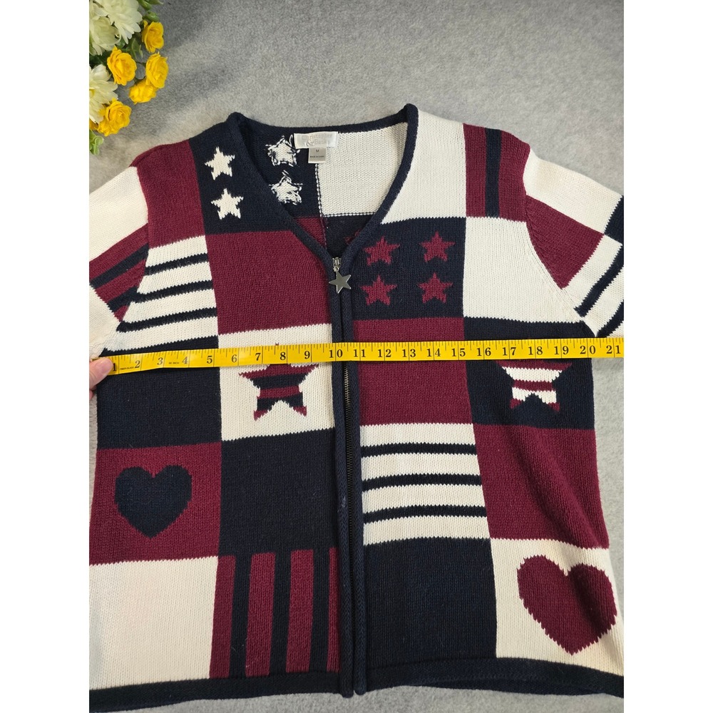 Y2K Christopher & Banks Zip Knit Cardigan Womens M USA Americana Patchwork Star - Picture 9 of 14